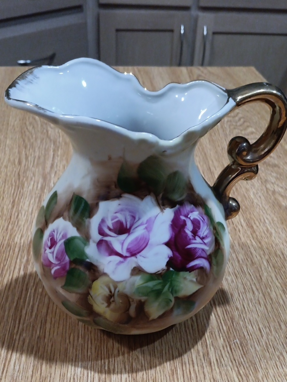 Vintage Floral Porcelain Vase with Pink Rose Motif
